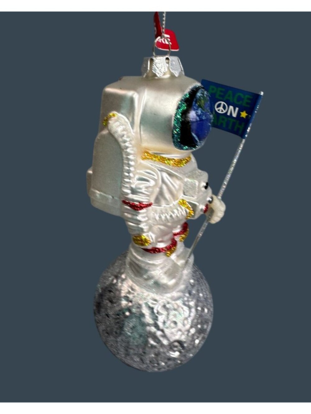 Ashland Glass Astronaut Ornament Earth Helmet Peace On Earth Flag 6" - Picture 5 of 8